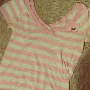 Hollister Pink and White Striped Shirt